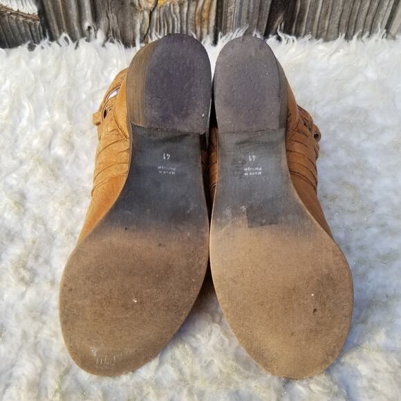 Strappy Western Bootie Free People Carerra Size EU 41 US 11 Tan Leather Woven - Picture 14 of 16